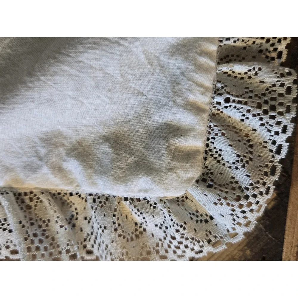 Vintage Handmade Bonnet Girl Pillow Cover Lace Ruffle Cottagecore Folk Art